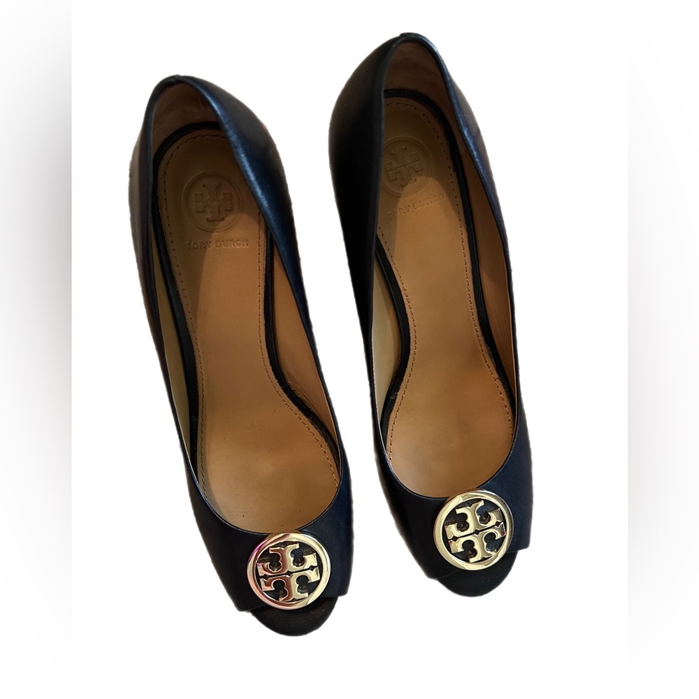 Tory Burch Benton 2.0 85mm Black Peep Toe Wedge